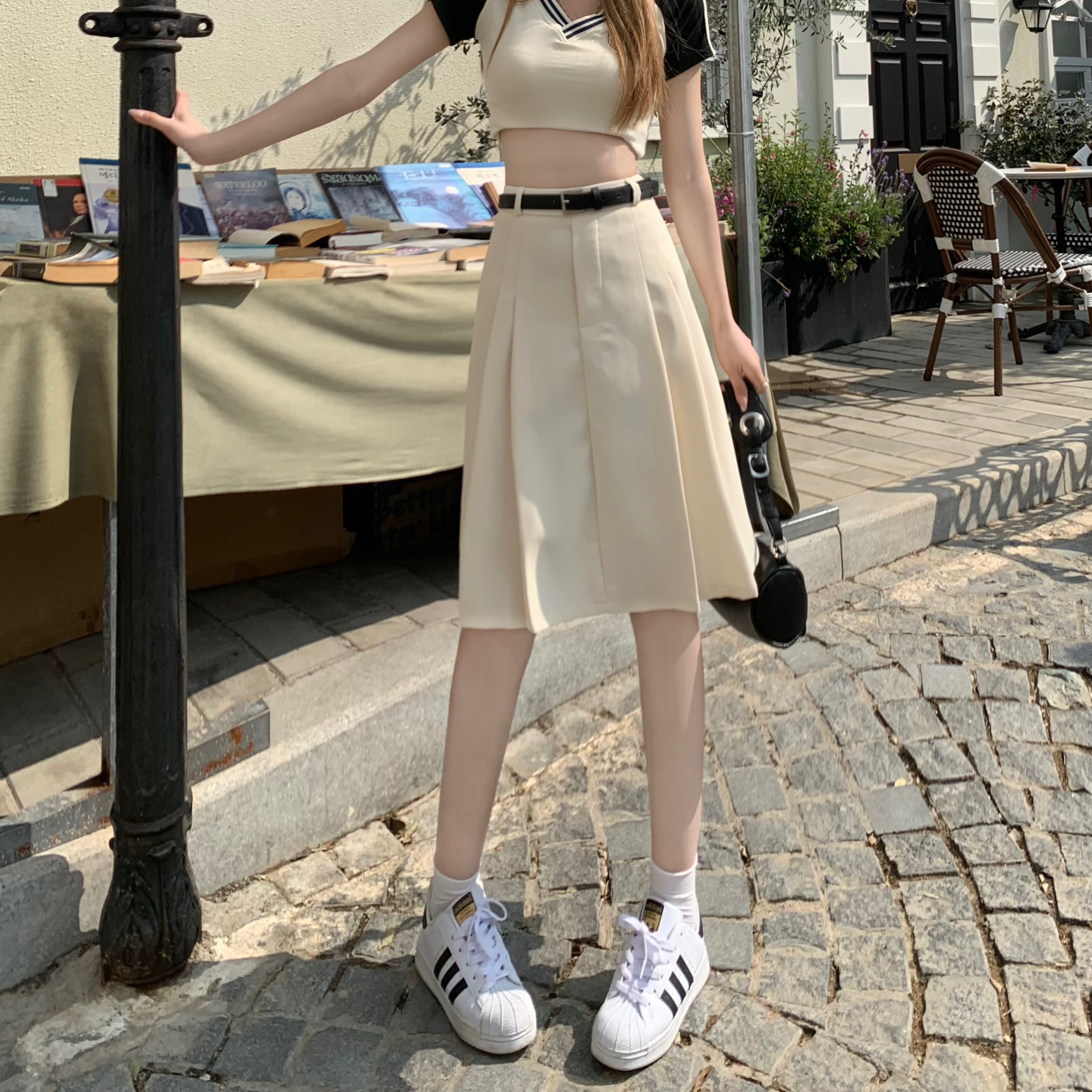 Actual shot and real price Spring new gray petite pleated skirt high-waisted, slim and versatile A-line mid-length skirt for women