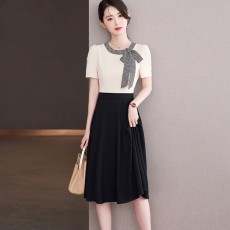 蝴蝶结连衣裙女夏季2023年新款女装高端气质夏装遮肚显瘦拼接裙子
