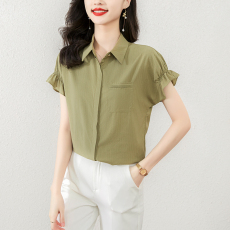 批发2025年夏季新款短袖衬衫女大码宽松法式衬衣设计感小众<b class='q'>职业</b>上衣潮