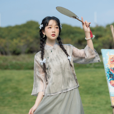 实拍改良汉元素套装女夏季新中式旗袍上衣半身裙汉服两件套