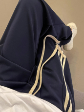 实拍夏美式条纹运动裤宽松卫裤阔腿裤拖地裤休闲女潮牌高腰直筒裤