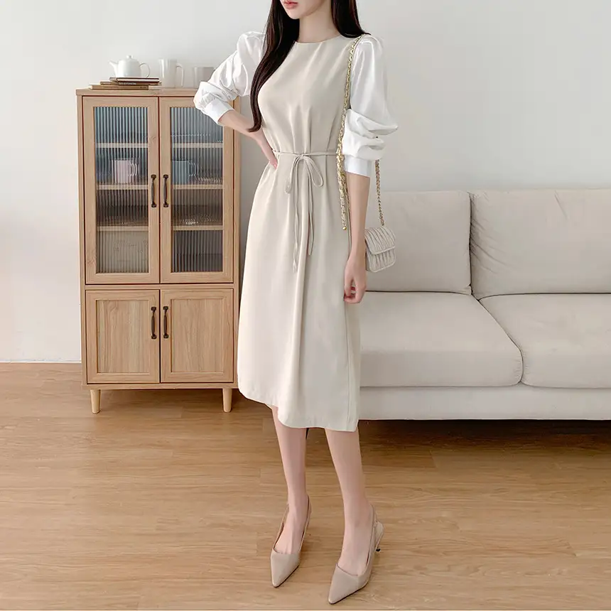 프렌치 스타일 배색 원피스 상세 이미지 2