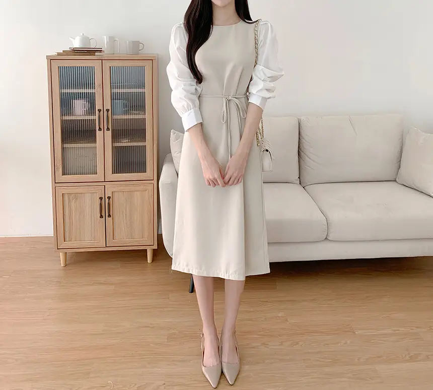 프렌치 스타일 배색 원피스 상세 이미지 7