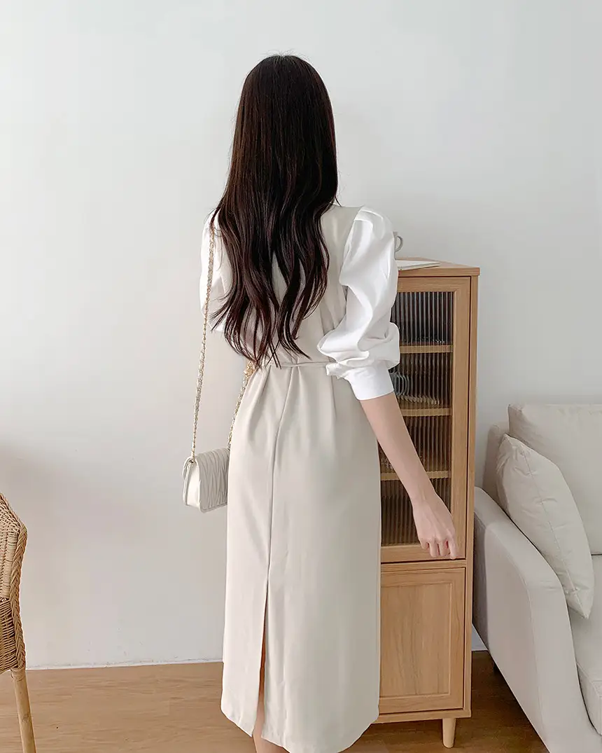 프렌치 스타일 배색 원피스 상세 이미지 8