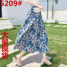2023夏新款蓝色油画风碎花高腰雪纺复古A摆裙通勤半身裙