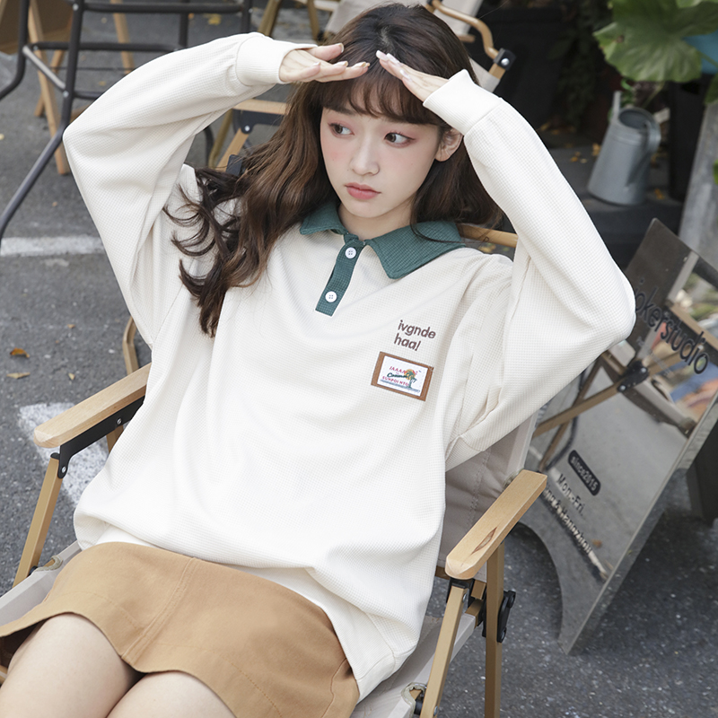 실사 한국 스타일 루즈핏 후아 남편 그리드 POLO 칼라 일본식 레트로 후드티 남녀 디자인 센스 작은 대중 봄 가을 트렌디 재킷