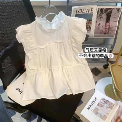 实拍  2023年新款飞飞袖衬衫女设计感小众夏季超仙气质立领上衣