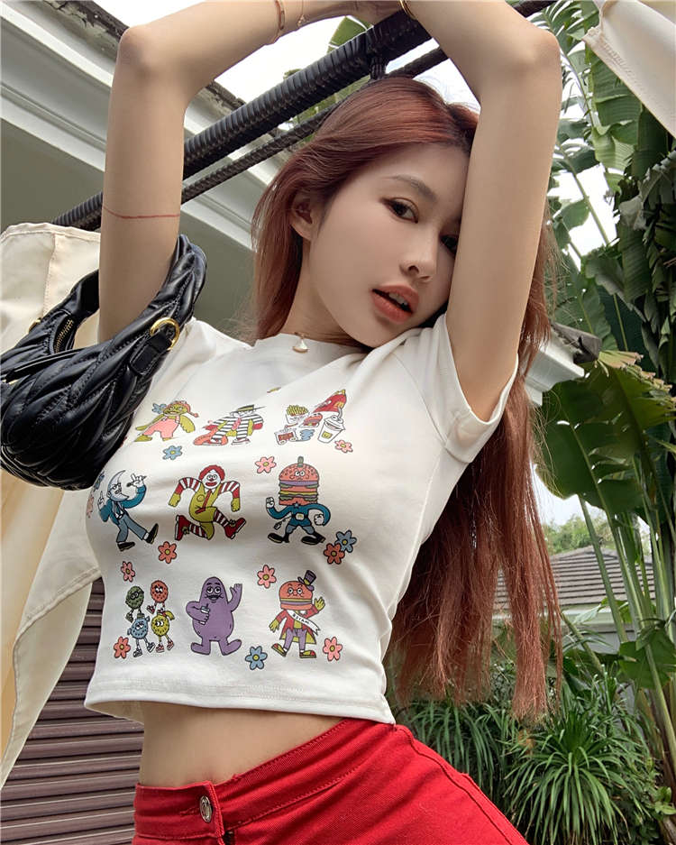 RY222# 2026春夏新款纯棉 修身短款T恤女短袖