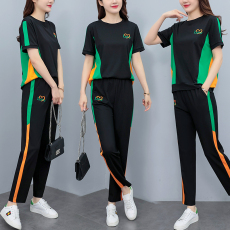 批发2025新款夏季时尚潮流刺绣洋气时髦减龄显瘦短袖运动套装两件套