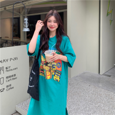 批发实价<b class='q'>实拍</b>6535包领大码<b class='q'>孕妇</b><b class='q'>短袖</b>印花开叉连衣裙女