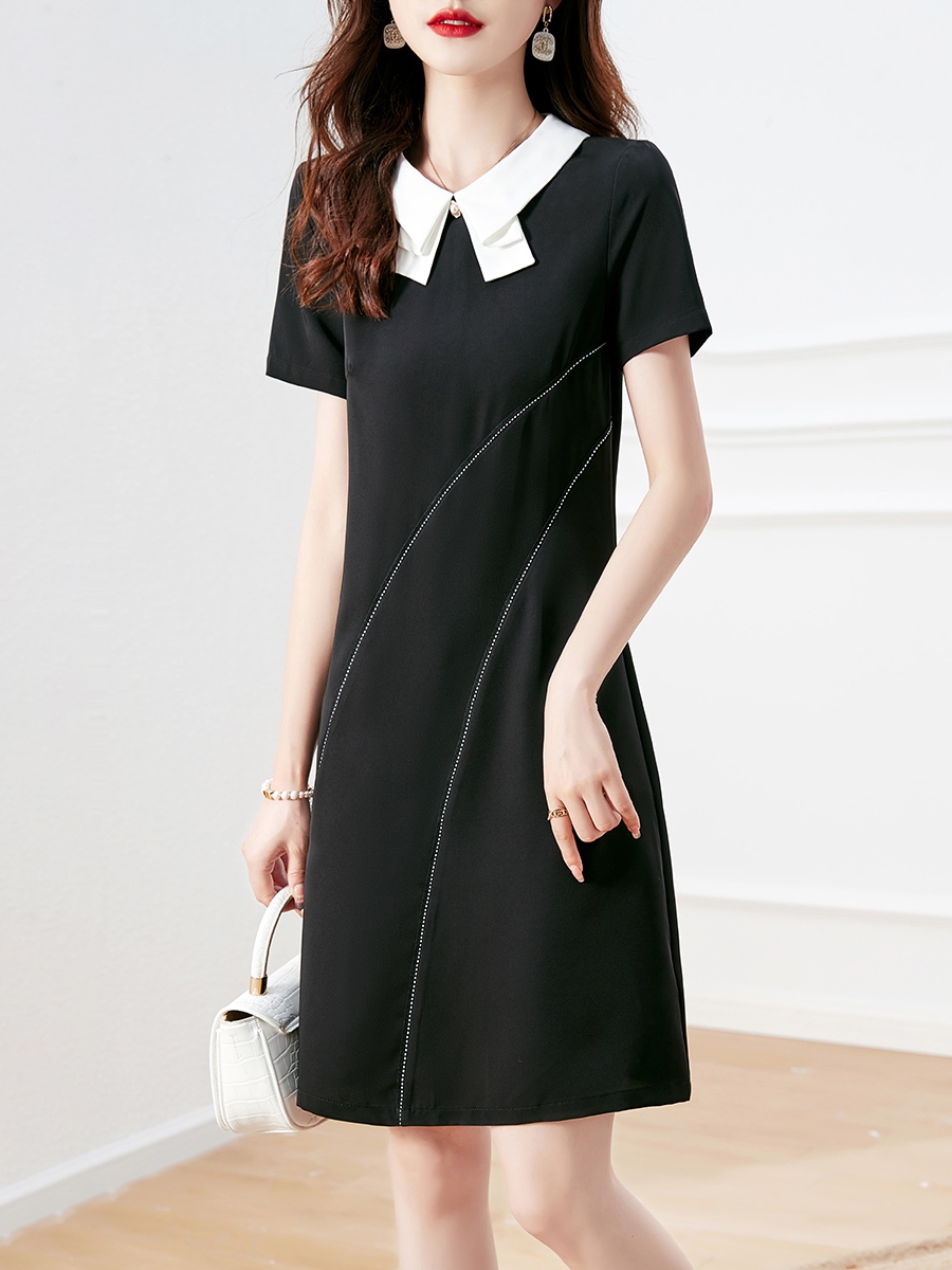 RY1708#时尚简约中长裙显瘦气质黑色裙子