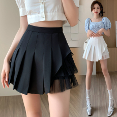 批发实拍 设计感小众网纱拼接<b class='q'>百褶</b>半身裙春夏季高腰显瘦雪纺a字<b class='q'>短裙</b>