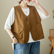 批发实拍日系叠穿休闲马夹女 外搭春<b class='q'>夏</b>大码休闲工装马甲小背心新品