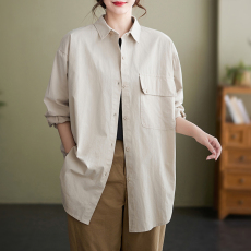 批发实拍棉布衬衫<b class='q'>女休闲</b>翻领百搭宽松显瘦文艺气质纯色韩版衬衣<b class='q'>外套</b>