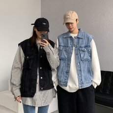 批发实拍新款牛仔马甲学生坎肩外套日系<b class='q'>潮</b>牌宽松百搭无袖背心夹克