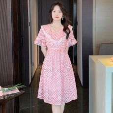 批发实拍2026夏季女新款韩版中长裙<b class='q'>雪纺</b>女装V领荷叶袖系带减龄<b class='q'>连衣裙</b>