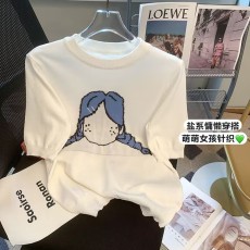 实拍2023年卡通刺绣针织衫上衣春夏新款减龄打底短袖T恤上衣女