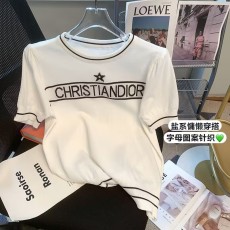 实拍2023春季小香名媛风针织短袖星星刺绣羊毛撞色百搭休闲上衣
