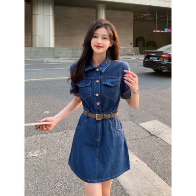 实拍～大码女装夏季新款胖MM牛仔短袖连衣裙胖MM收腰显瘦裙子女