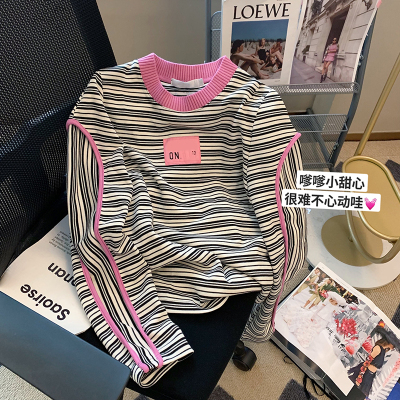 官图~原版面料 后领包边撞色条纹卫衣女秋冬新款小众设宽松