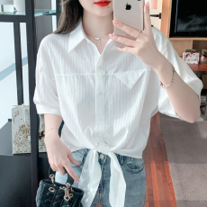 批发短袖雪纺衬衫女2026<b class='q'>新款</b>夏韩版polo领上衣设计感小众漂亮小衫女士