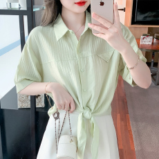 批发法式POLO领气质百搭高级感系带蝴蝶结别致短袖衬衫女夏季<b class='q'>新款</b>上衣