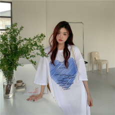 批发实价实拍200克6535精梳棉<b class='q'>夏</b>季新款大码宽松中长款<b class='q'>连衣裙</b>女