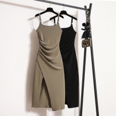 批发实拍大码女装2026春夏修身显瘦吊带<b class='q'>连衣裙</b>女外穿开叉收腰打底裙子