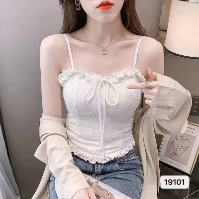 여름 한국 스타일 프릴 섹시함 스트랩 민소매 캐미솔 몸매 가꾸기 슬림해 보이는 만나는 맨위