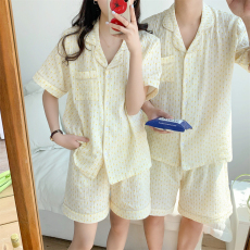 批发实拍韩版情侣印花小清新甜美郁金香夏季短袖短裤<b class='q'>睡衣</b>家居服