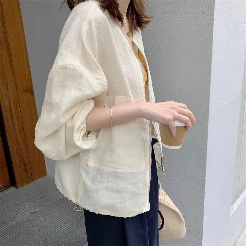 2024春裝女新款防紫外線長袖輕薄透氣寬鬆韓版連帽防曬服