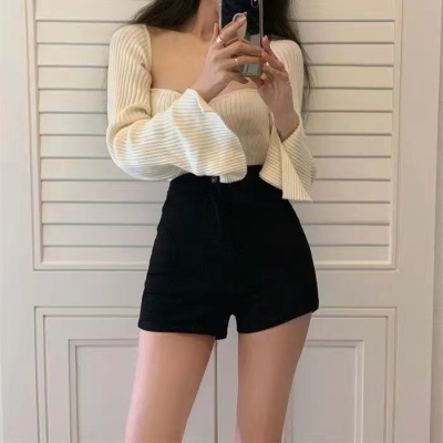 高腰牛仔短裤女夏季薄款2023新款网红辣妹紧身弹力直筒热裤ins潮