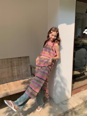 实拍 韩国原单彩色镂空长款针织背心裙