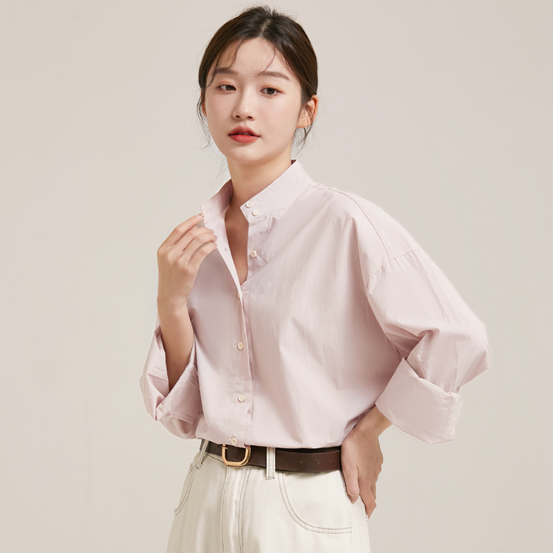 낮음 채도 가을의 날 스탠딩 칼라 디자인 센스 틈새 시장 셔츠 맨위