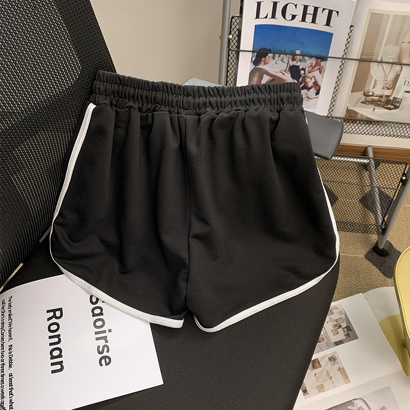 Women's summer sports shorts American retro contrasting edge long-legged high-waisted wide-leg air cotton casual hot pants