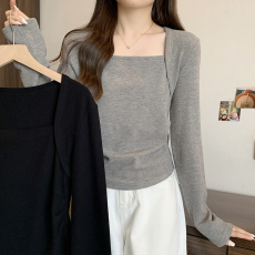 实拍大码女装2023春装新款洋气方领长袖T恤胖mm宽松打底衫上衣潮