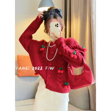 批发韩版重工樱桃麻花<b class='q'>毛衣</b>外套<b class='q'>女</b>春秋新款温柔风高级感针织<b class='q'>开衫</b>