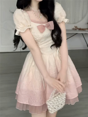 大码女装胖mm渐变色连衣裙女春夏辣妹純欲公主茶歇蓬蓬蛋糕短裙仙