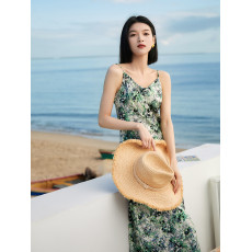 印象派花园 法式碎花 醋酸春夏吊带连衣裙