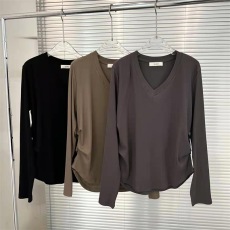 秋冬别致独特V领打底衫2022新款大码胖mm显瘦减龄设计感宽松上衣