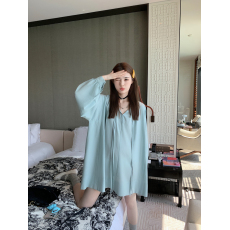 批发aaaaxbbb普吉花园道 天丝长袖奶蓝色<b class='q'>衬衫</b>法式春夏防晒宽松上衣