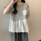 实拍大码女装2023夏季胖MM时尚不规则遮肚显瘦撞色拼接卫衣T恤轮播图5