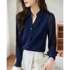 批发女装灯笼袖<b class='q'>长袖</b>气质雪纺衬衫女2025春季新款简约通勤宽松洋气上衣