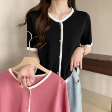 批发2026年夏季新款冰丝针织衫上衣大码女装宽松V领短袖T恤毛衣