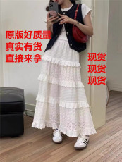2023夏季新款女韩版蕾丝拼接淑女小清新蛋糕裙显瘦半身长裙