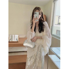 批发韩系简约<b class='q'>宽松</b>系带褶皱小衫配吊带