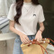 实拍实价小立领短袖t恤女装夏季韩版设计感小众纯棉刺绣正肩上衣轮播图3
