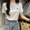 实拍实价小立领短袖t恤女装夏季韩版设计感小众纯棉刺绣正肩上衣轮播图2