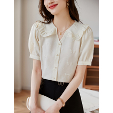 批发衬衫女2026年夏季新款<b class='q'>韩版</b>蝴蝶结显瘦短袖设计感衬衣上衣