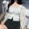 韩国代购正品 ML161甜美蕾丝边~性感方领勾花泡泡袖修身衬衫sn轮播图2